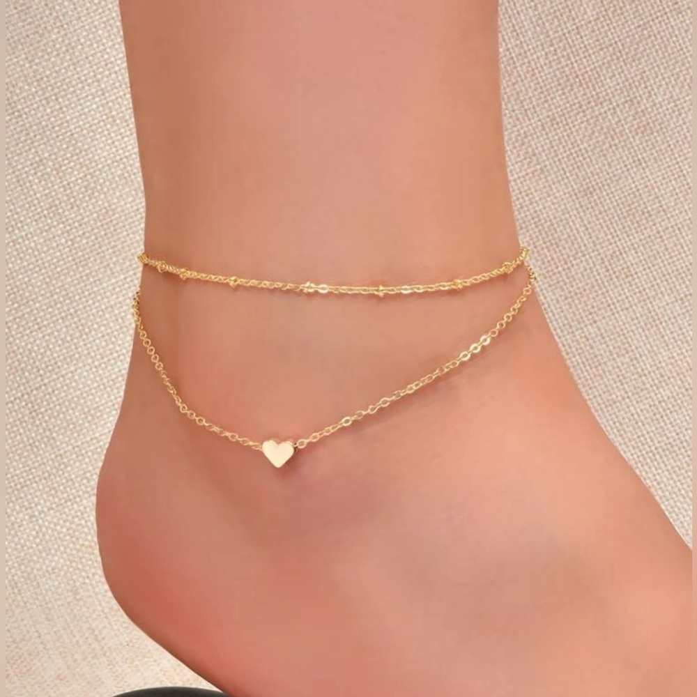 Heart Decor Layered Anklet
